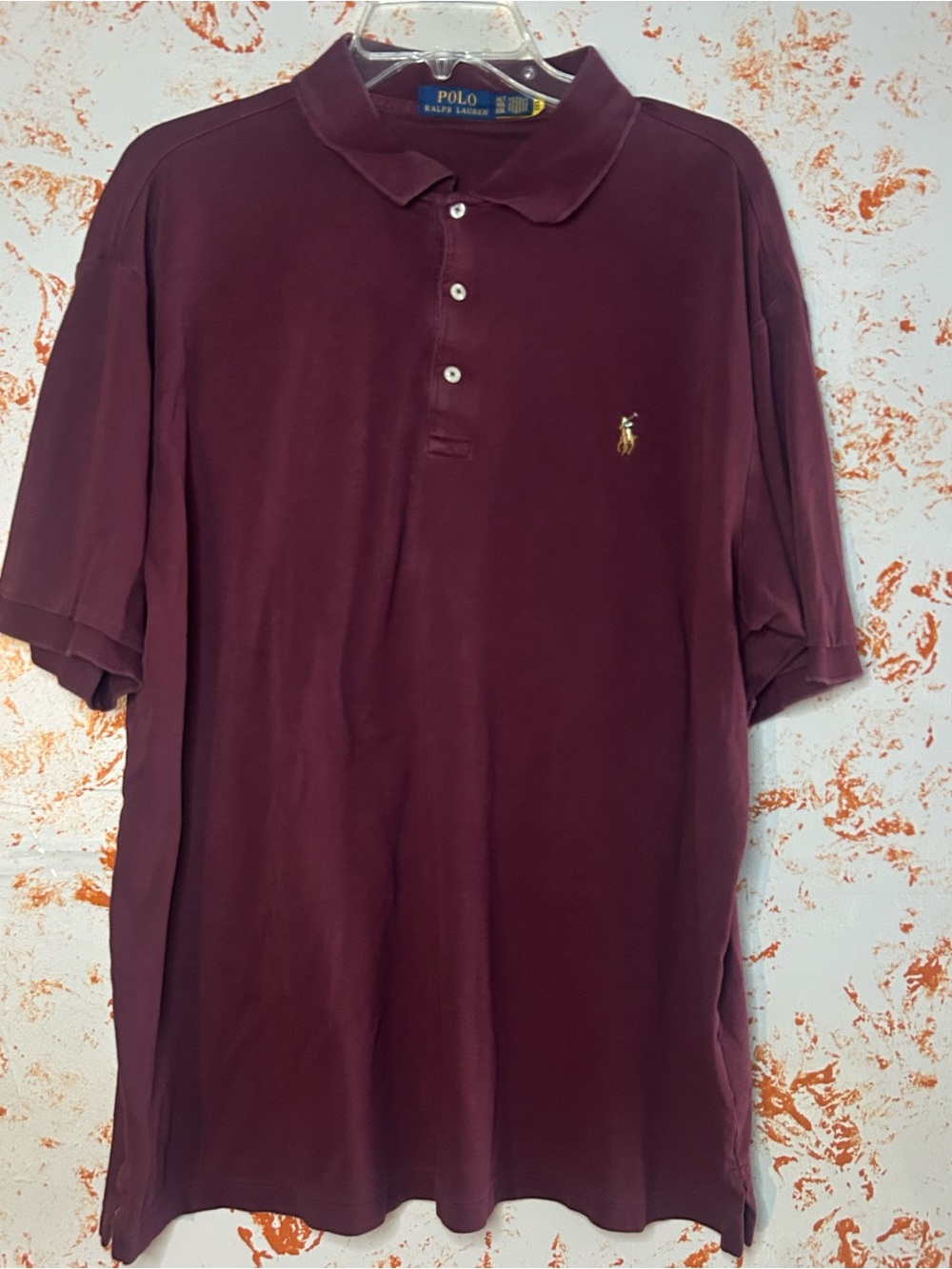 Ralph Lauren Men's Burgundy Polo with Gold Flesh Pony